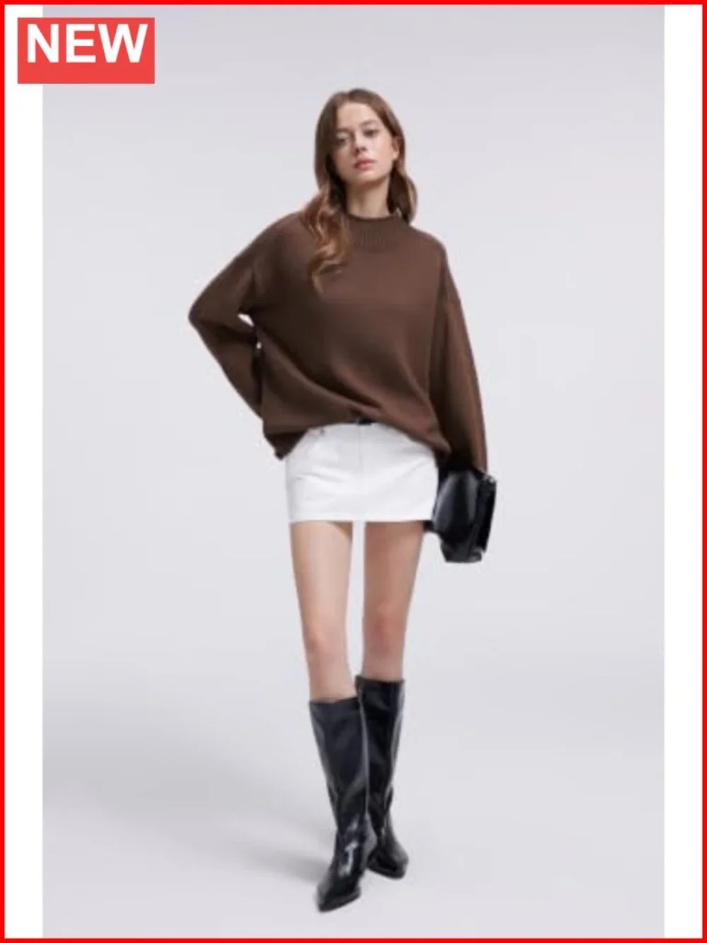 Cashmere Blend Oversized Mock Neck Pullover Sweater Ribbed Knit